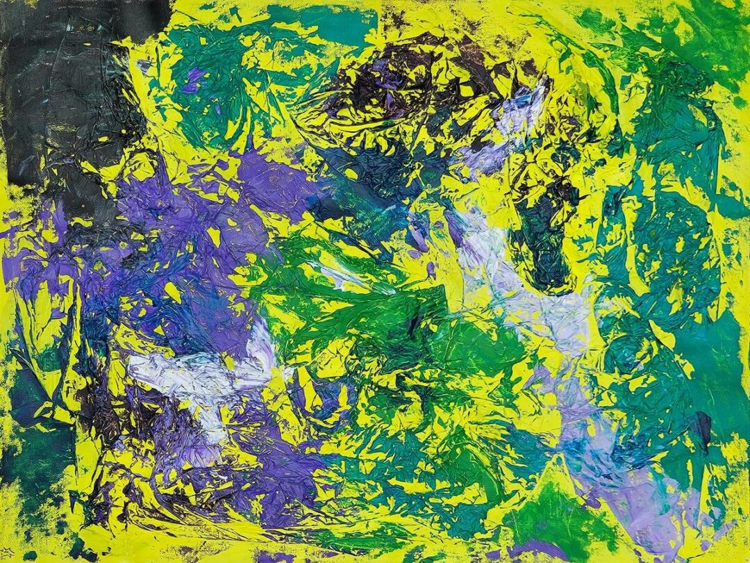 "All Mixed Up" mixed media abstract art by Geoff Swetz, layers of texture and color in full view