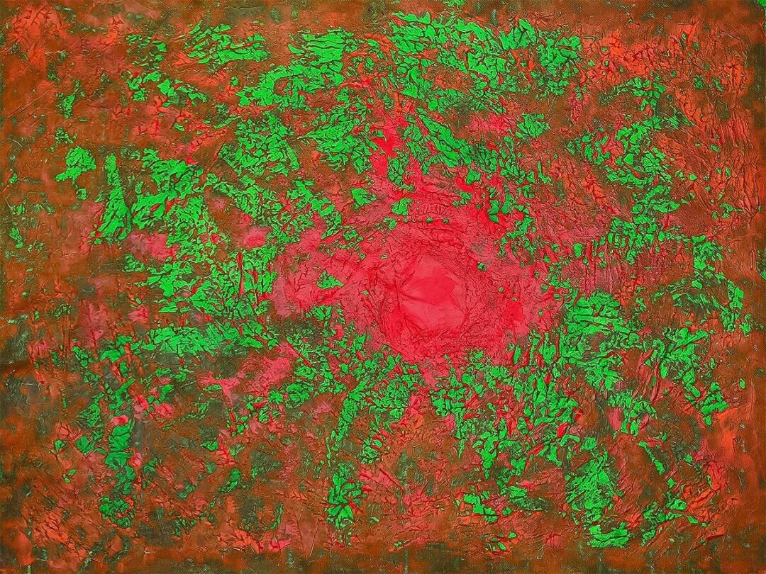 "Burning Embers" multidirectional canvas artwork, shown inverted for smoldering reinterpretation