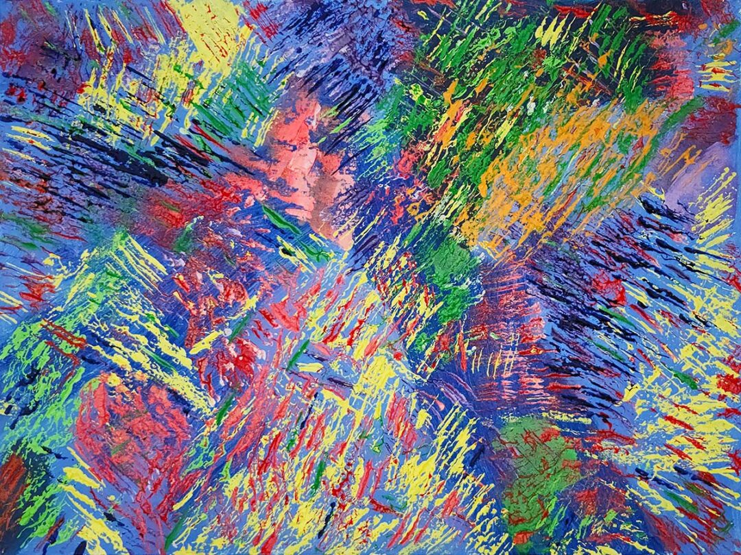 Geoff Swetz’s abstract work "Charged Particles", shown inverted to explore subatomic visual pulse