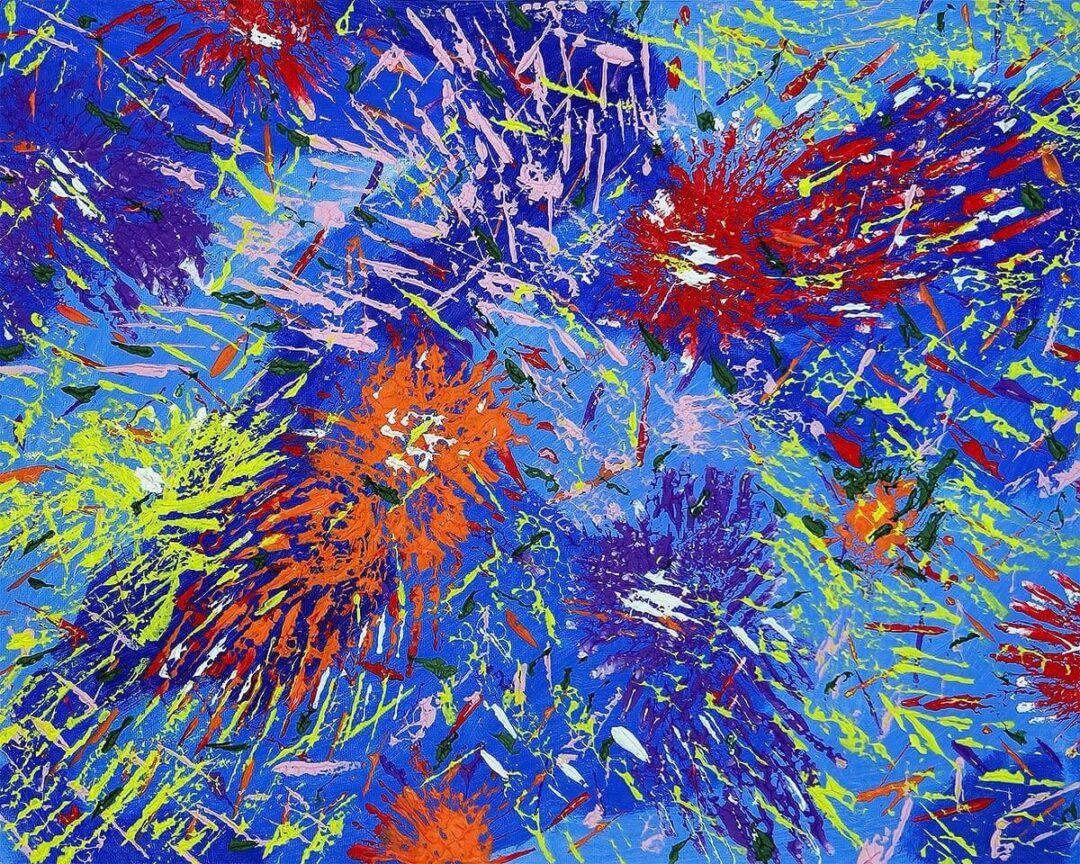 Geoff Swetz’s abstract acrylic painting "Comet Chaos", flipped 180° to reveal turbulent energy