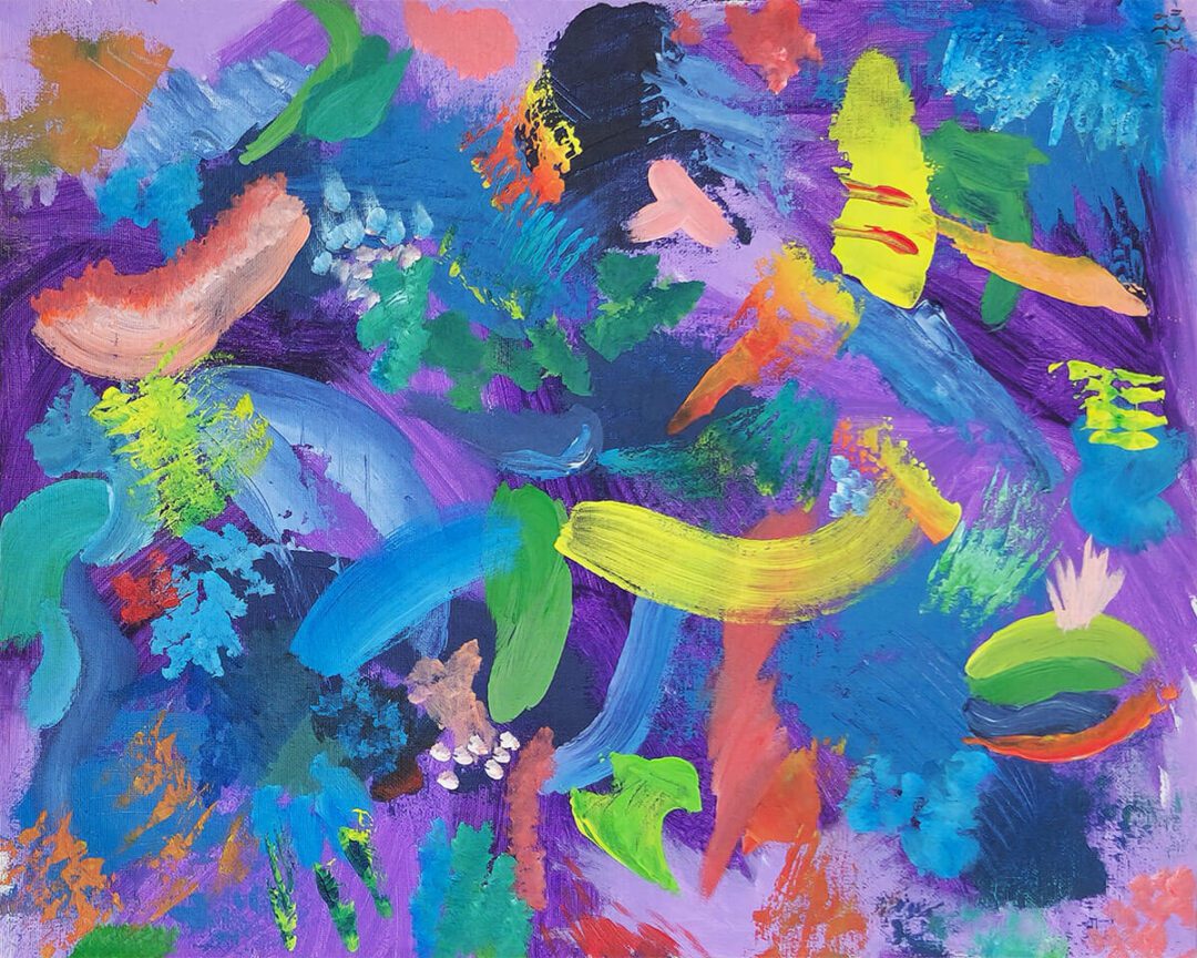 "Modern abstract artwork 'Lavender Field'" by Geoff Swetz, shown rotated 270 degrees for fresh perspective